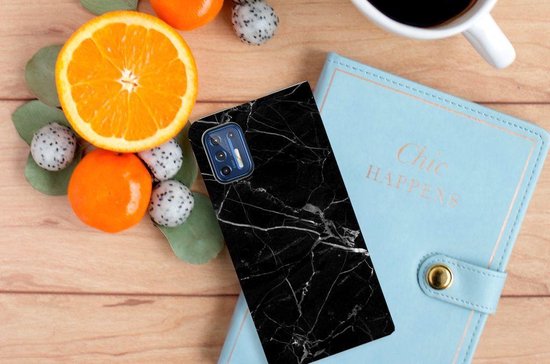 Étui portefeuille portefeuille cadeau Vaderdag Motorola Moto G9 Plus coque de téléphone Marble Zwart
