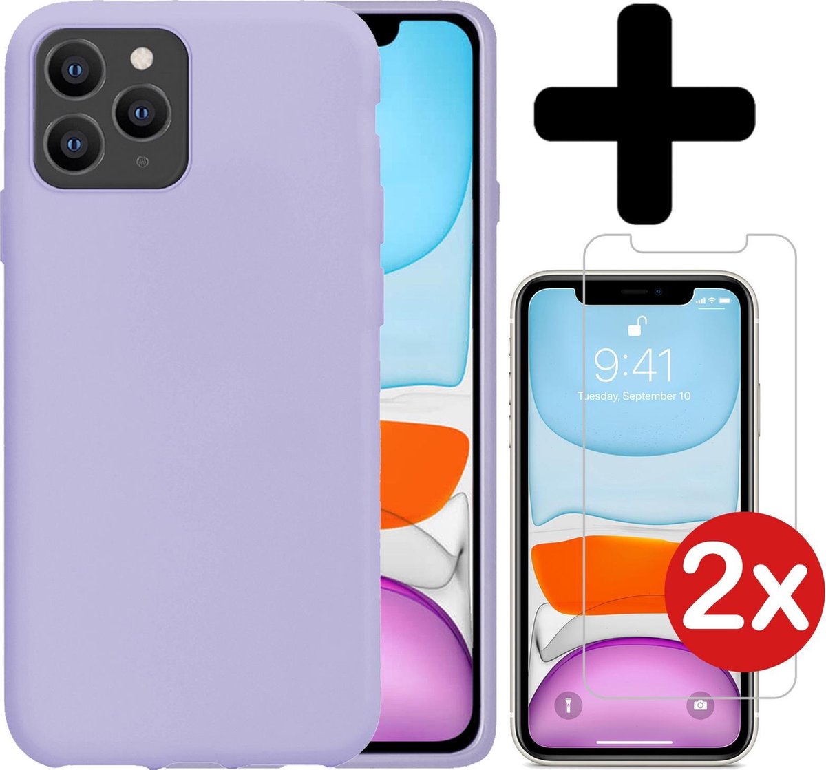 Coque en Siliconen iPhone 11 Pro avec 2x Glas de protection d