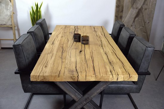 Table de salle à manger en vieux chêne massif avec pied en U | bol