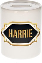 Harrie naam cadeau spaarpot met gouden embleem - kado verjaardag/ vaderdag/ pensioen/ geslaagd/ bedankt