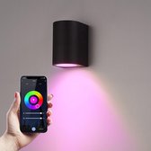 Hoftronic Smart Alvin - Smart LED Wandlamp - WiFi + Bluetooth - Downlight - GU10 5,5 Watt 400lm - RGBWW 16,5 miljoen kleuren - Slimme Muurlamp - Geschikt als Binnen en Buiten Wandlamp - 3 jaar garantie