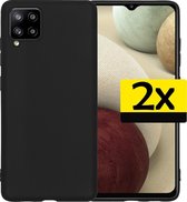 Samsung A12 Hoesje Back Cover Siliconen Case Hoes Zwart - 2 Stuks