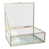 Clayre & Eef Sieradendoos 25*17*8 cm Transparant Glas Rechthoek Blaadjes Juwelendoos Sieradenbox Sieradenkist