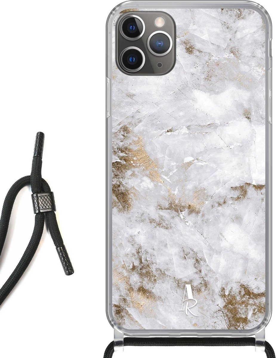 iPhone 11 Pro hoesje met koord - Gold Marble
