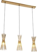 QAZQA broom - Landelijke Hanglamp eettafel voor boven de eettafel | in eetkamer - 3 lichts - L 123 cm - Goud/messing -  Woonkamer | Slaapkamer | Keuken