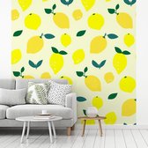 Behang - Fotobehang - Illustratie van een patroon met citroenen - Breedte 220 cm x hoogte 220 cm