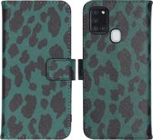 iMoshion Design Softcase Book Case Samsung Galaxy A21s hoesje - Green Leopard