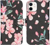 iMoshion Design Softcase Book Case iPhone 12 Mini hoesje - Blossom Watercolor Black