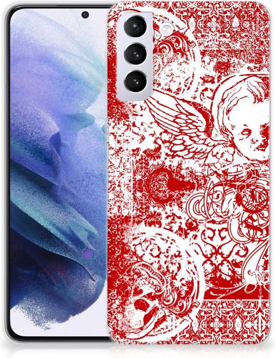 Silicone Back Case Samsung Galaxy S21 Plus Angel Skull Rood