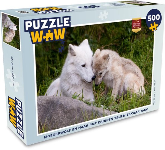 Puzzle 500 pièces Loup avec petit - Mère loup et son chiot se blottissent  ensemble... | bol.com