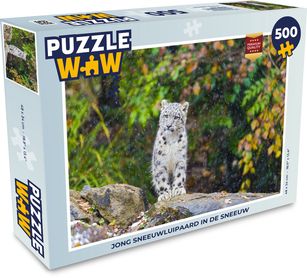 Afbeelding van product Puzzel 500 stukjes Sneeuwluipaard - Jong sneeuwluipaard in de sneeuw - PuzzleWow heeft +100000 puzzels