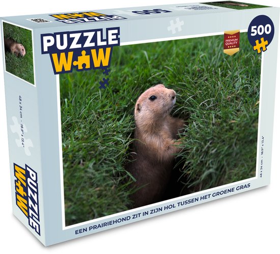Puzzel 500 stukjes Prairiehonden - Een Prairiehond zit in zijn hol tussen  het groene... | bol.com