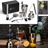Decopatent® PRO Cocktail Set 10 pièces - Ensemble de bar en acier inoxydable avec shaker - Tasse à mesurer - Passoire à pilon - Livre de recettes - Mélangeur - Shaker à cocktail