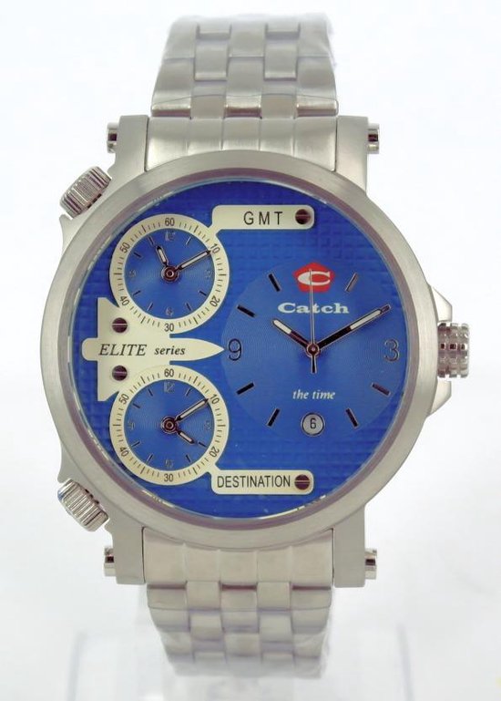Catch® Elite series multifunctie horloge met datumaanduiding voor wereldreizigers met zowel GMT tijd en destination tijd art. 90526110