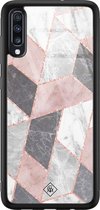 Samsung A50 hoesje glass - Stone grid marmer | Samsung Galaxy A50 case | Hardcase backcover zwart