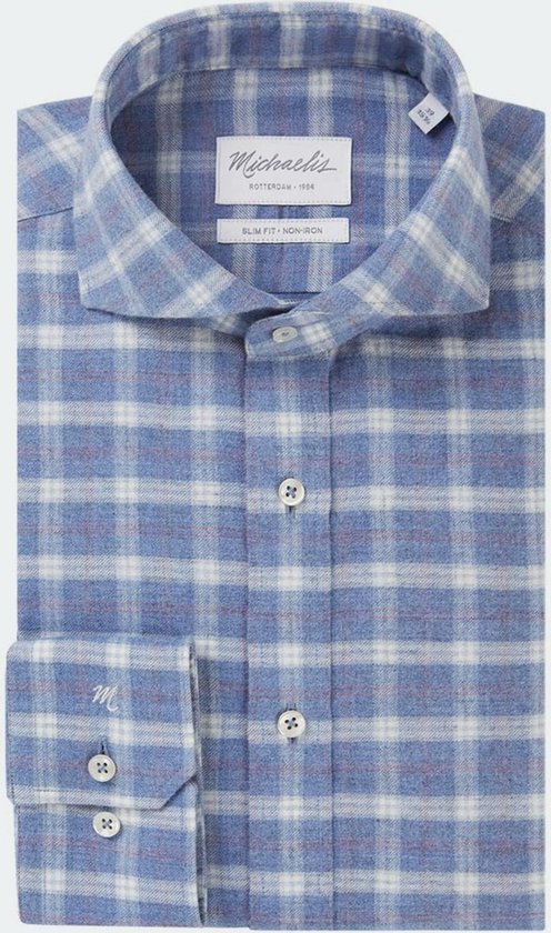 Ontslag mosterd Knipperen Michaelis Heren Overhemd Flannel Blauw Geruit Extra Cutaway Slim Fit - 40 |  bol.com