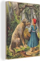 Tableau sur toile Illustration du Petit Chaperon Rouge et du loup, un conte de fées - 90x120 cm - Décoration murale