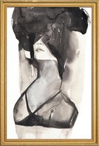 JUNIQE - Poster met houten lijst Aquarel vrouw -40x60 /Grijs & Wit