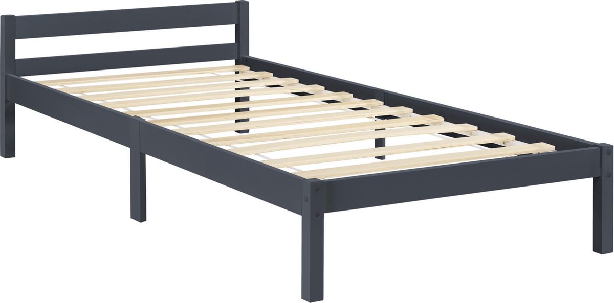 Houten bed Nakkila met bedbodem 90x200 cm donkergrijs