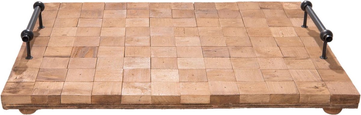 Clayre & Eef Decoratief Dienblad 48*36*8 cm Bruin Hout metaal Blokjes Rechthoek Serveerschaal