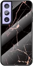 Coverup Marble Glass Back Cover - Geschikt voor Samsung Galaxy S21 Hoesje - Zwart / Goud