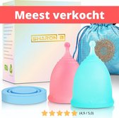 Herbruikbare menstruatie cup set | Maat S en L | incl. sterilisator | met bewaarzakje | groen en roze | Duurzaam en 100% veilig | medisch gecertificeerde siliconen | tot 12 uur lekvrij| menst