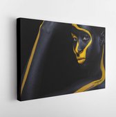Cheerful young african woman with art fashion makeup. An amazing woman with black and yellow paint makeup - Modern Art Canvas - Horizontal - 1084426259 - 115*75 Horizontal