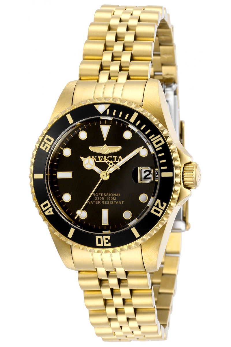 Invicta Pro Diver 29190 Dames Horloge - Waterdicht - Analoog - Quartz Uurwerk - Roestvrij Staal met zwarte Wijzerplaat - 34mm