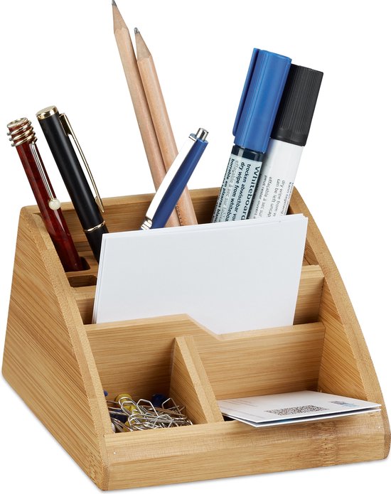 Fobie overtuigen deze Relaxdays pennenbakje bamboe - bureau organizer - bureaustandaard - houten  pennenhouder | bol.com