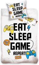 DREAMEE Gamer Dekbedovertrek Eat Sleep Game - Eenpersoons - 140x200 cm - Multi