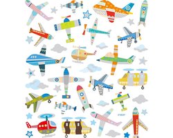 Stickers, vliegtuigen en helicopters, vel 15x16,5 cm, ca. 42 stuk, 1 vel