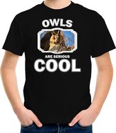 Dieren uilen t-shirt zwart kinderen - owls are serious cool shirt  jongens/ meisjes - cadeau shirt ransuil/ uilen liefhebber S (122-128)