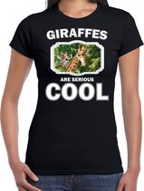 Dieren giraffen t-shirt zwart dames - giraffes are serious cool shirt - cadeau t-shirt giraffe/ giraffen liefhebber XL