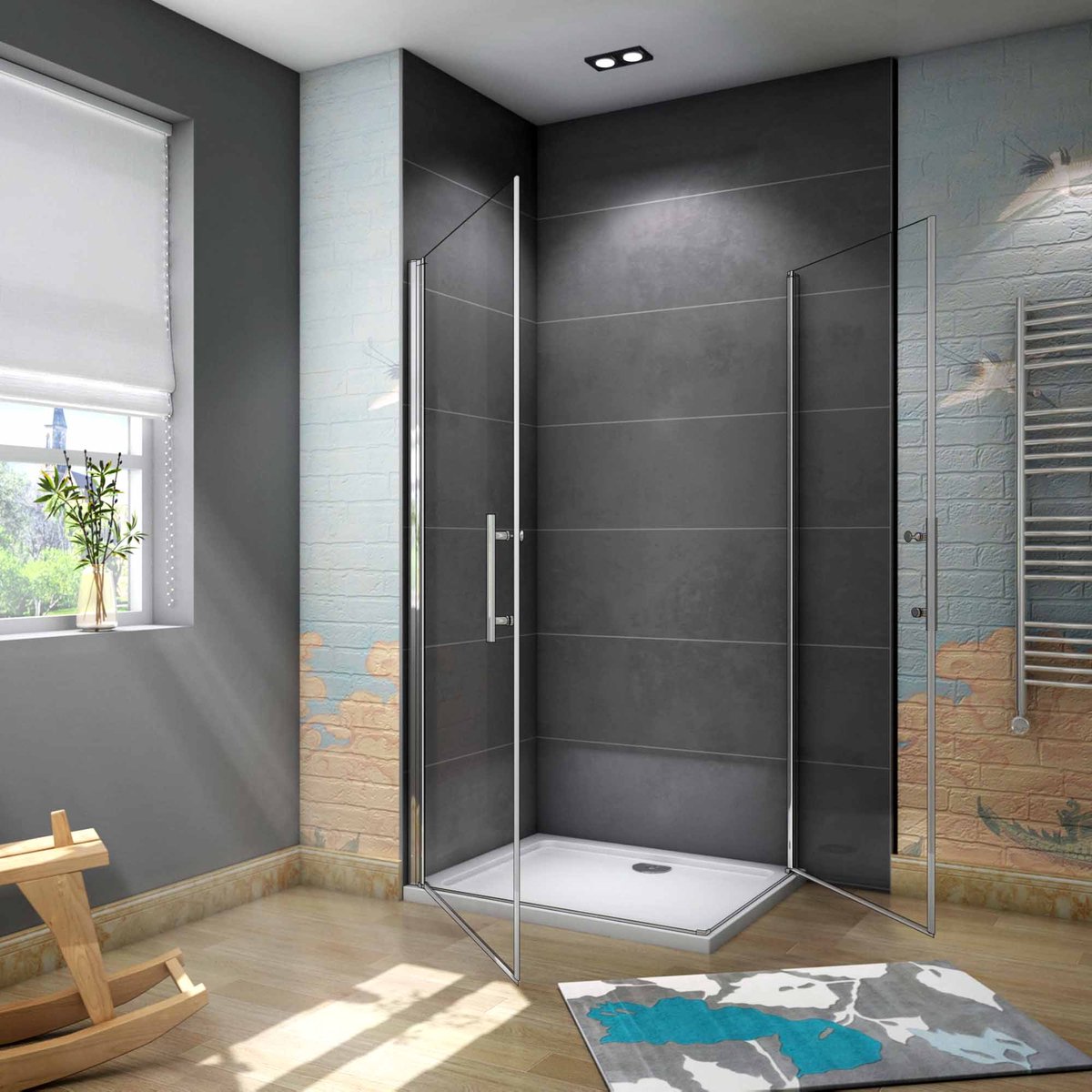 100x70cm Draaideur draaideur hoekinstap douchewand douchecabine 6mm NANO GLAS,hoogte 195cm