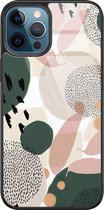 iPhone 12 hoesje glas - Abstract print - Hard Case - Zwart - Backcover - Print / Illustratie - Groen