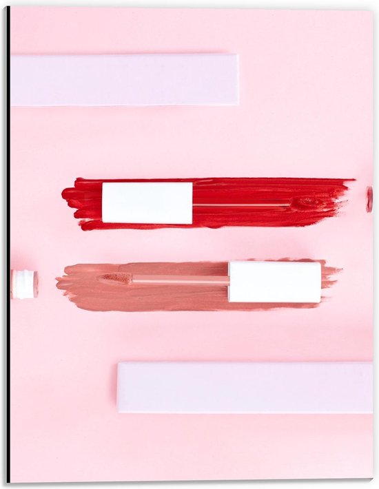 Dibond - Roze en Rode Liquid Lipstick - 30x40cm Foto op Aluminium (Met Ophangsysteem)