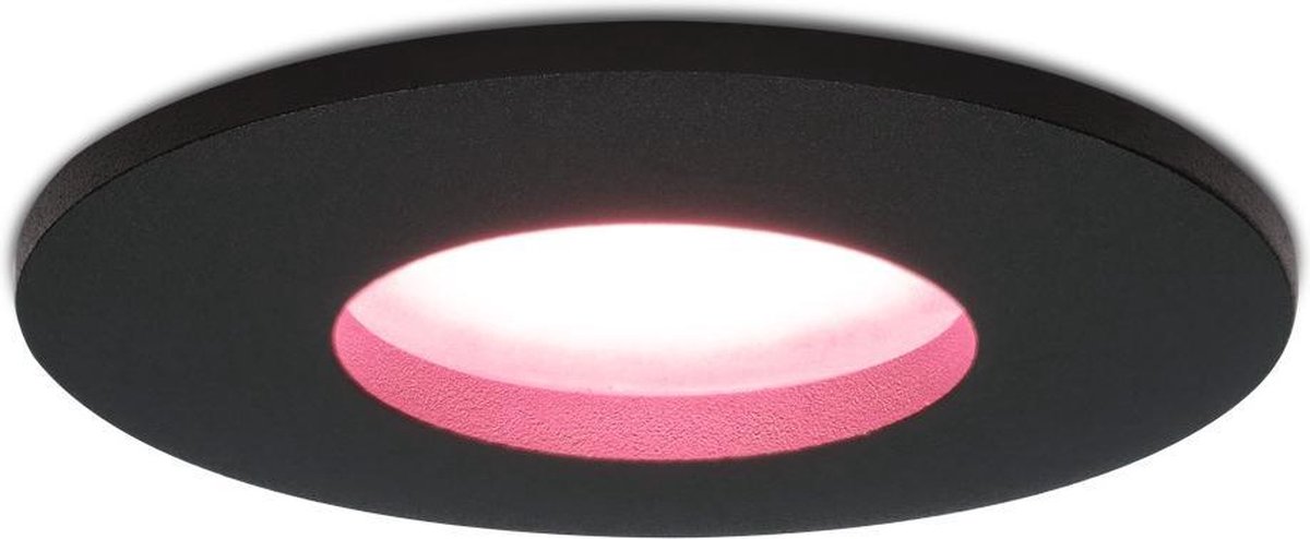 Set van 3 HOFTRONIC Porto - Smart Home Badkamer inbouwspots LED - IP44 Waterdicht - Verwisselbare GU10 - 5,5 Watt 400 Lumen - 16,5 Miljoen kleuren RGBWW - Aluminium mat zwart - Ronde plafondspot Ø 73 mm - Bedienbaar via stem
