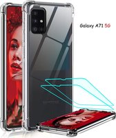 Hoesje Geschikt Voor Samsung Galaxy A71 5G siliconen Hoesje - Extra Stevige Randen -Hoesje Dun TPU Transparant / Galaxy A71 5G 2X screenprotector tempered glass
