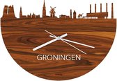 Skyline Klok Oud Groningen Palissander hout - Ø 40 cm - Woondecoratie - Wand decoratie woonkamer - WoodWideCities