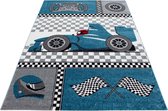 KinderTapijt RaceautoDesing Blauw Grijs