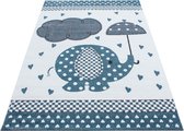 KinderTapijt Olifant met paraplu Grijs-Blauw-Wit