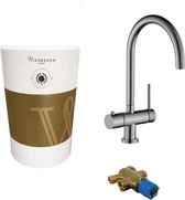 Wiesbaden Calda Kokendwaterkraan Boiler 5l Met Piegato 3-in-1 Kraan En Mengventiel Draaibare Uitloop 2 Greeps RVS Chroom