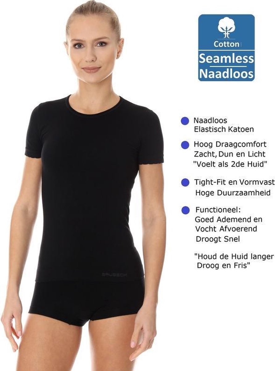 Brubeck Comfort Dames Ondergoed T-Shirt - Naadloos Shirt Elastisch Katoen - Zwart XL