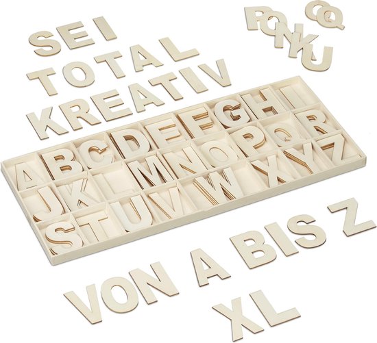 Relaxdays houten letters alfabet - 104-delig - 5,5 cm - letters kinderkamer  - decoratie | bol.com