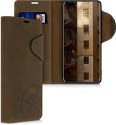 kalibri hoesje voor Huawei P40 Pro Plus - leren hoes met pasjeshouder - Vintage Kompas design - bruin