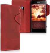 kalibri telefoonhoesje voor Sony Xperia XA1 Plus - Hoesje met pasjeshouder en standaard - donkerrood - Wallet case