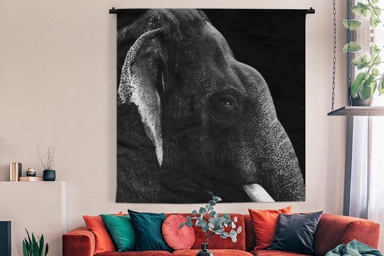 Tapisserie Profils animaux en Zwart- Wit - Profil animal éléphant en noir et blanc Tapisserie en coton 180x180 cm - Tapisserie avec photo