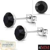 Aramat jewels ® - Kinder zweerknopjes zwart swarovski elements kristal staal 4mm