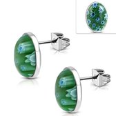 Aramat jewels ® - Bloemen oorbellen zweerknopjes groen murano glas staal 16mm x 12mm
