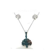 Aramat jewels ® - Sieradenset oorbellen en ketting levensboom staal dames 45cm